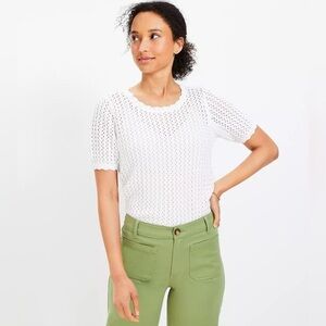LOFT XS Scalloped Keyhole Back Open Knit Crochet Top Short Sleeved Hippy Boho